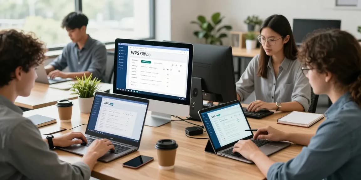 专业团队在使用WPS Office办公软件进行文档协作,展示高效工作环境。