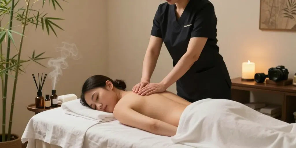 Relaxing 잠실출장안마 massage therapy session in tranquil spa room